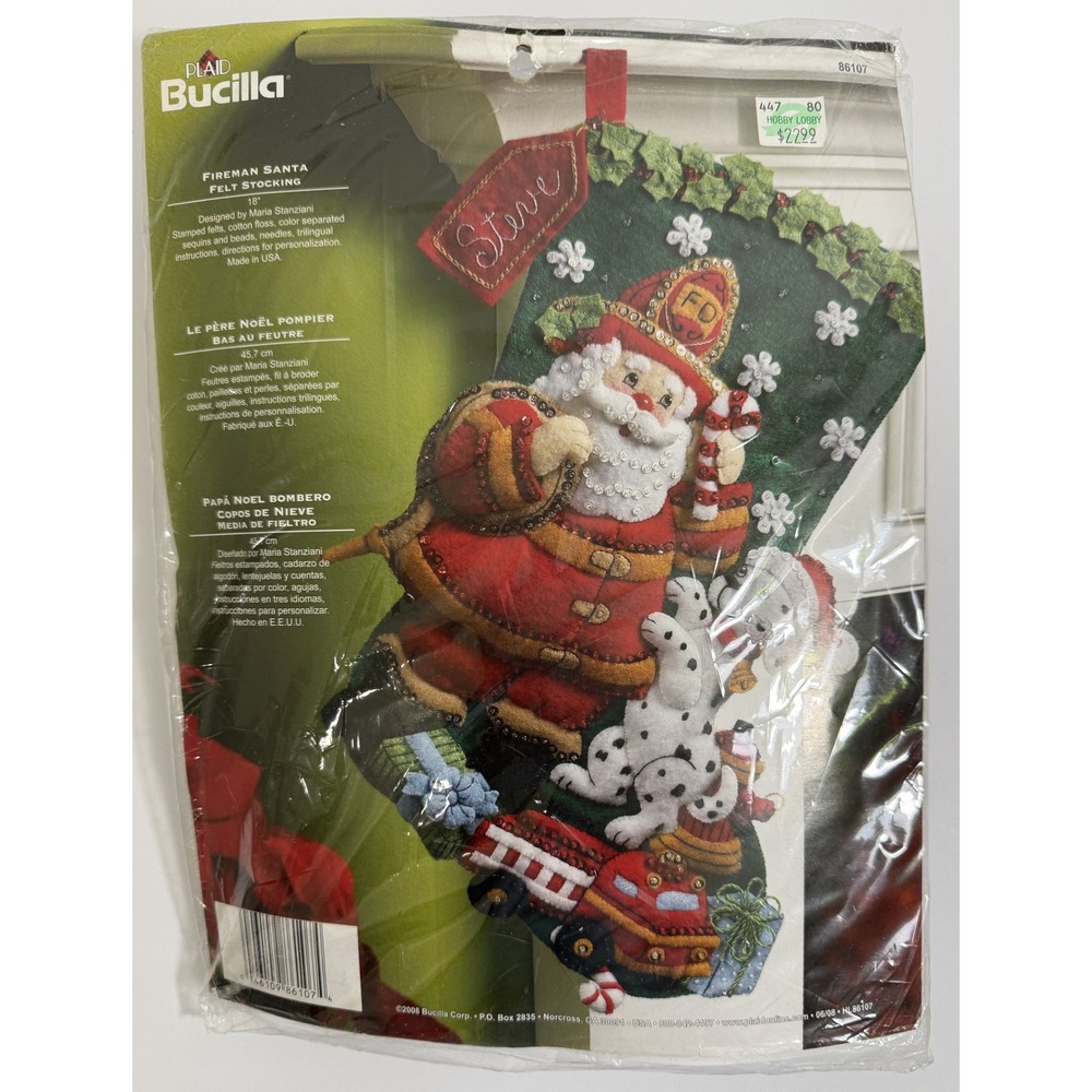 Bucilla Fireman Santa Felt Stocking Kit 18" Green Red DIY Christmas 86107 SEALED